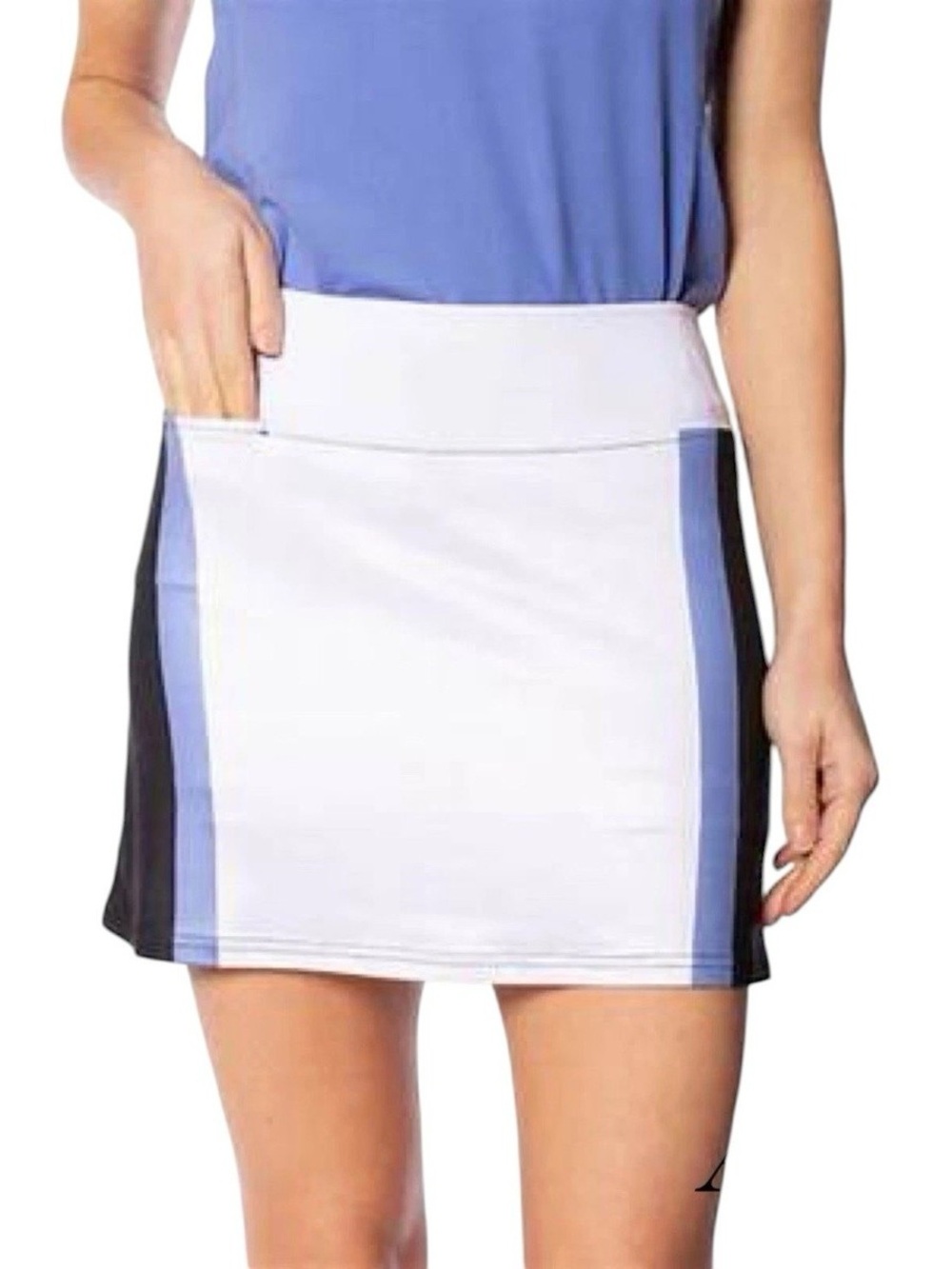 NWOT GOLFTINI Women's Athletic Skort with Blue and Black Side Panels, 2 Pockets